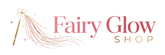 A digital logo banner for 'Fairy Glow Shop' featuring a gold wand casting pink and gold magical sparkles next to the text 'Fairy Glow SHOP' in pink and gold lettering on a solid white background.